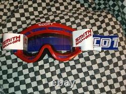 Vintage SCOTT 89red/ blue goggles/mask guard, motocross, helmet, visor Roll Off
