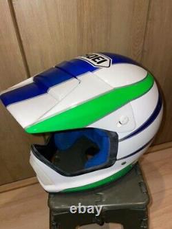 Vintage SHOEI Motocross Helmet VX-COUGAR Size L White/ Green/ Blue 70's 80's