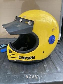 Vintage Simpson MX helmet Yellow Early 80's Motocross ARHMA Suzuki Yamaha M52