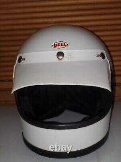 Vtg 1970 Bell Star 120 White Full Face Motorcycle Motocross Racing Helmet XL