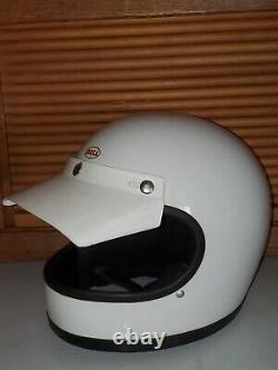 Vtg 1970 Bell Star 120 White Full Face Motorcycle Motocross Racing Helmet XL