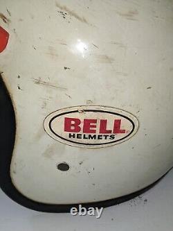 Vtg BELL 1970 Super Magnum Toptex White Helmet Size 7 1/4 + Orange Visor RARE