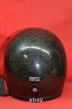 Vtg J1-MF Motorcycle Helmet Open Face Black Silver Metal Flake A. M. A Motocross